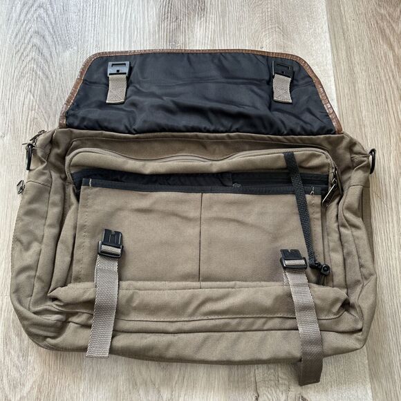 Trager Seattle Vintage Green Brown Messenger Shoulder Bag w/ Leather Trim READ - Picture 5 of 13